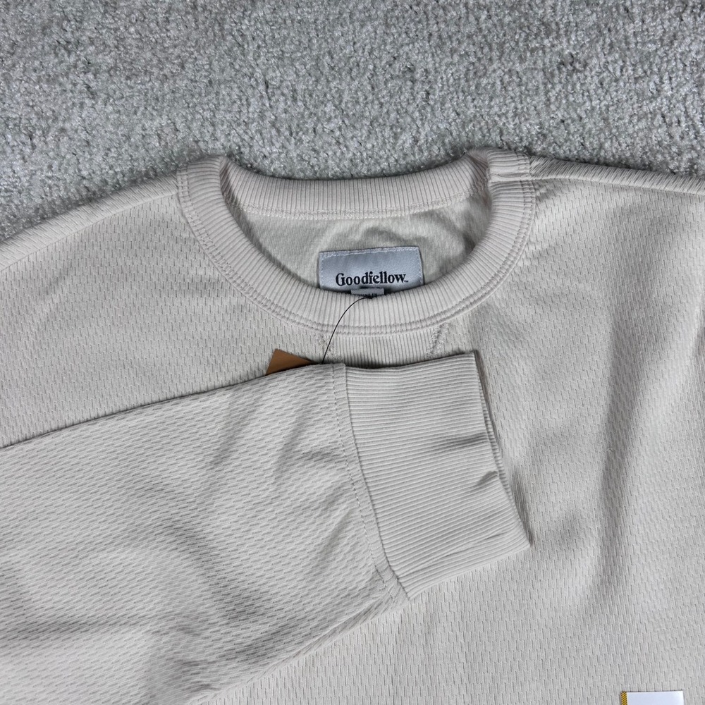 Goodfellow & Co Mens Small Cream Waffle Knit Thermal Long Sleeve Shirt NWT